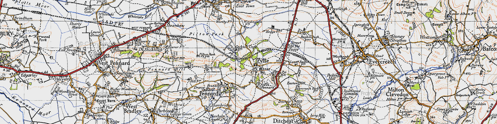 Old map of Pylle in 1946