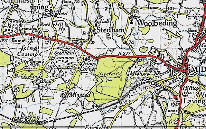 Old map of Quags Corner in 1945