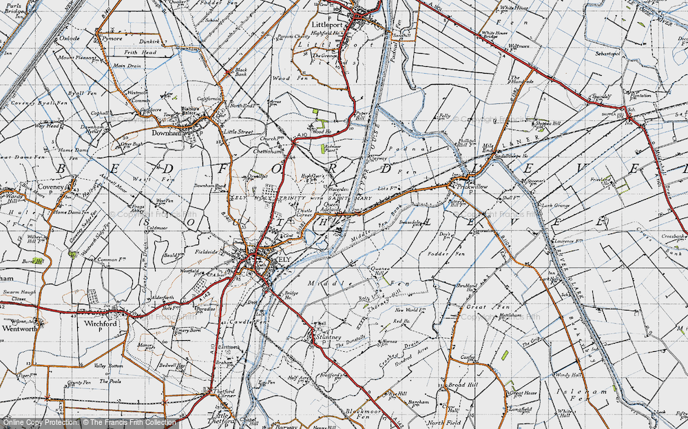 Old Map of Historic Map covering Bedford Level (South Level) in 1946