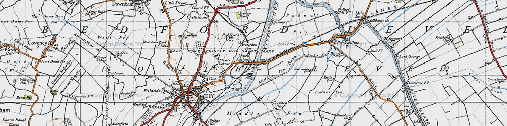 Old map of Bedford Level (South Level) in 1946