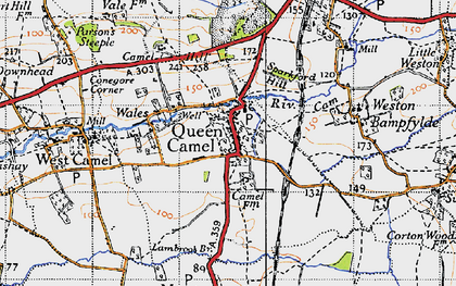 Old map of Queen Camel in 1945