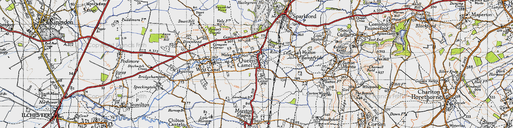 Old map of Queen Camel in 1945