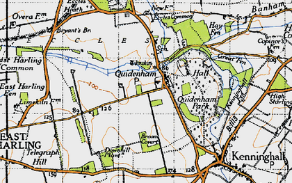 Old map of Quidenham in 1946