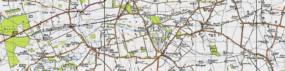 Old map of Quidenham in 1946