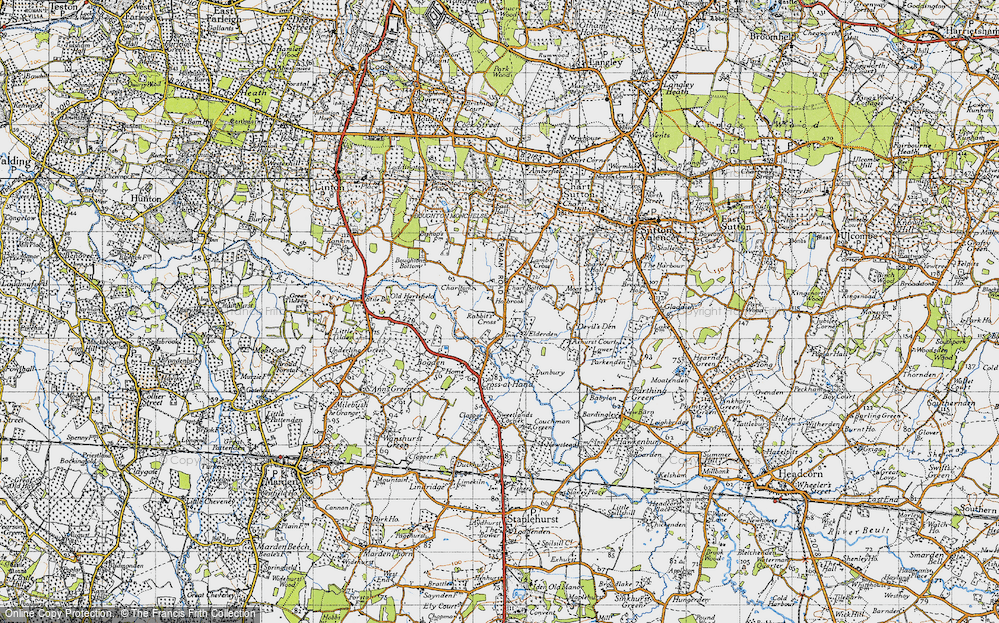 Old Map of Historic Map covering Boughton Bottom in 1940