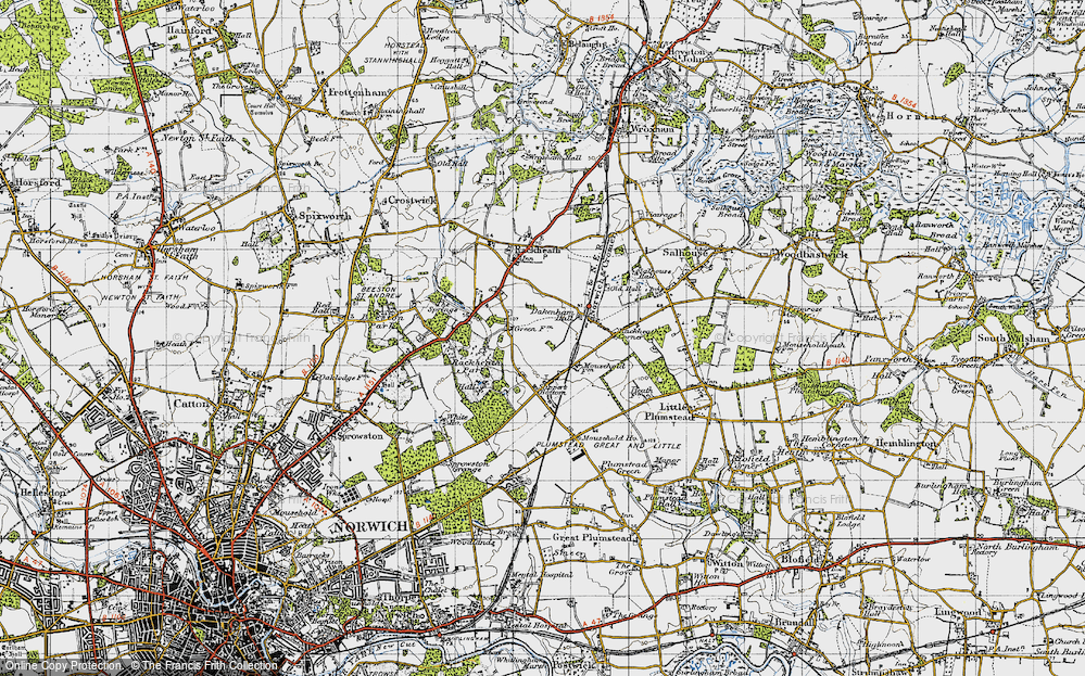 Old Map of Rackheath, 1945 in 1945