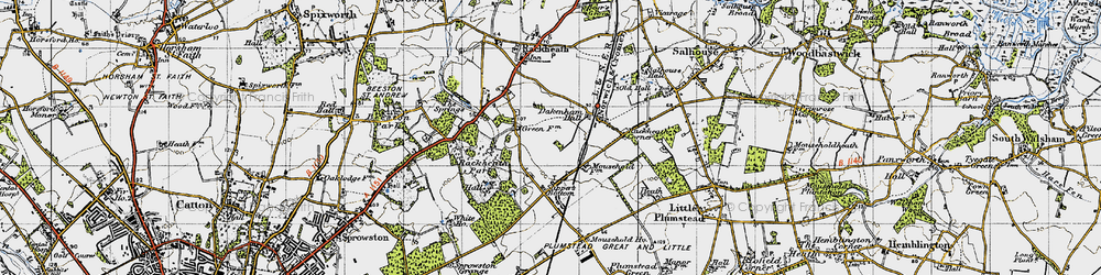 Old map of Rackheath in 1945