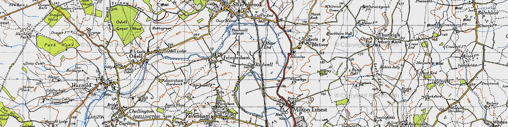 Old map of Radwell in 1946