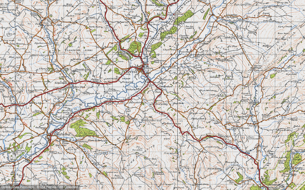 Old Map of Historic Map covering Beili-coch in 1947