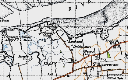 Old map of Ramsey Island in 1945