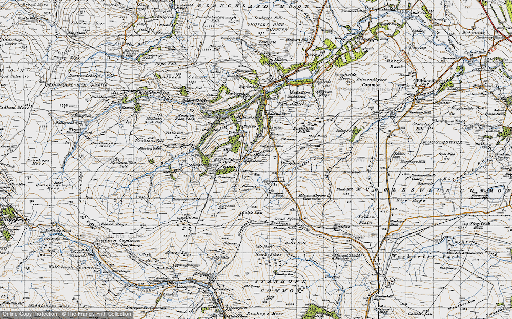 Old Map of Historic Map covering Burnhope Dam in 1947