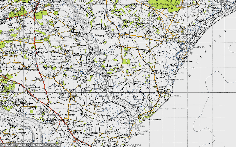 Old Map of Historic Map covering Alderton Walks in 1946