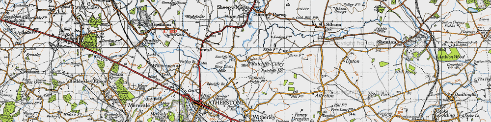 Old map of Ratcliffe Culey in 1946