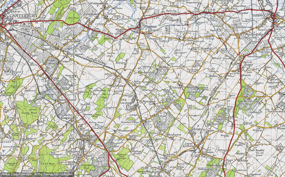 Old Map of Historic Map covering Ratling Court in 1947