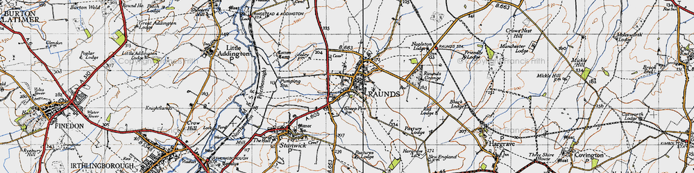 Old map of Raunds in 1946