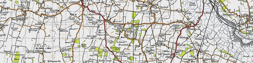 Old map of Raveningham in 1946
