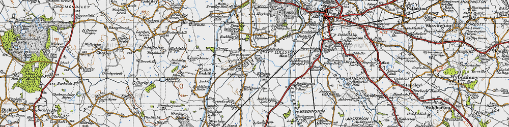 Old map of Baddiley Corner in 1947