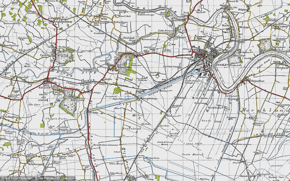 Pollington Gowdall old map Yorkshire 1907: 251NE repro Snaith West Cowick 