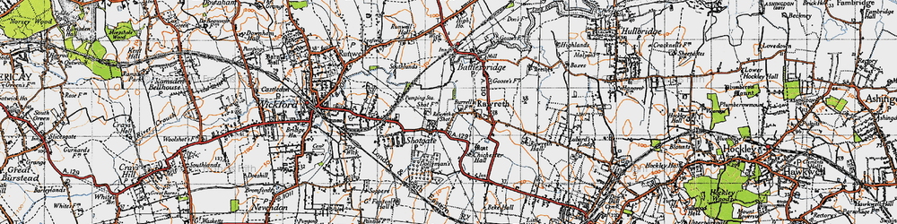 Old map of Rawreth Shot in 1945