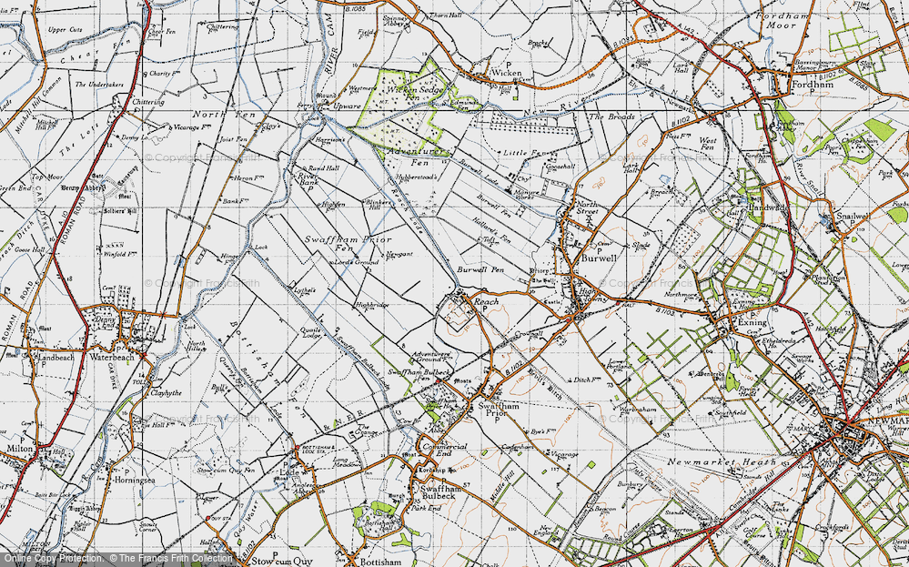 Old Map of Historic Map covering Burwell Fen in 1946