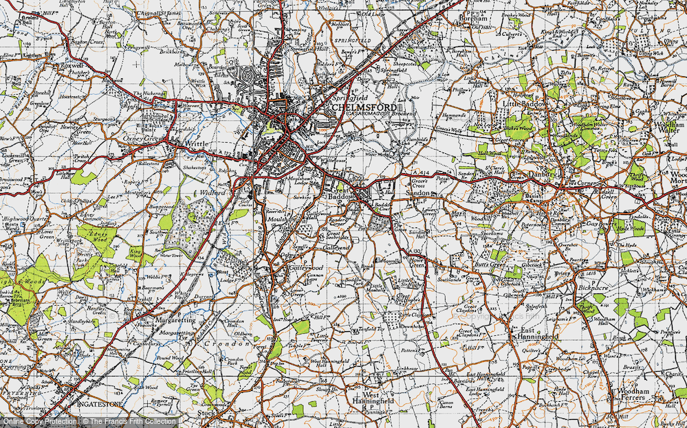 Old Map of Historic Map covering Galleywood Hall in 1945