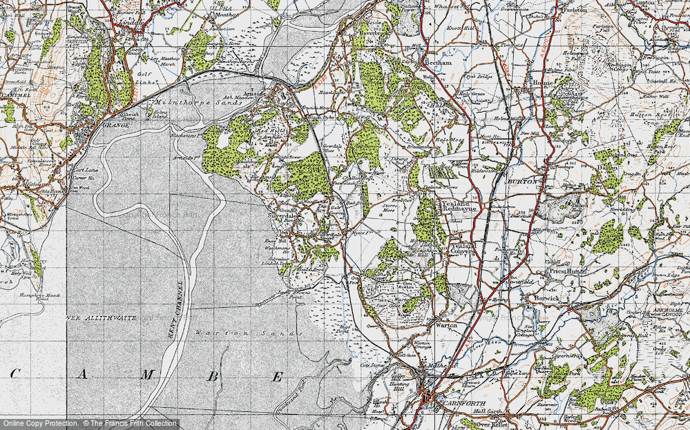 Old Map of Historic Map covering Leighton Moss (Nature Reserve) in 1947