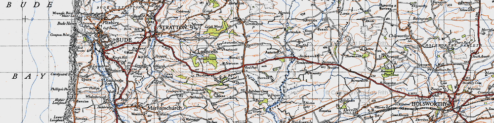 Old map of Launcells Barton in 1946