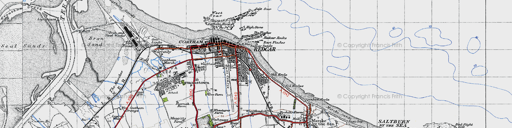 Old map of Redcar in 1947