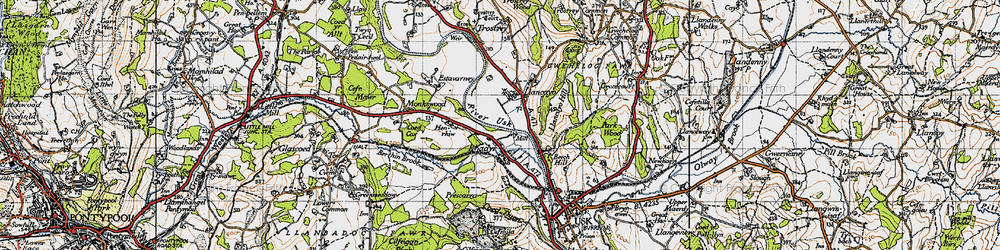 Old map of Rhadyr in 1946