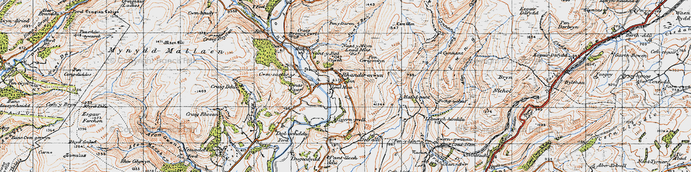 Old map of Afon Lwynor in 1947