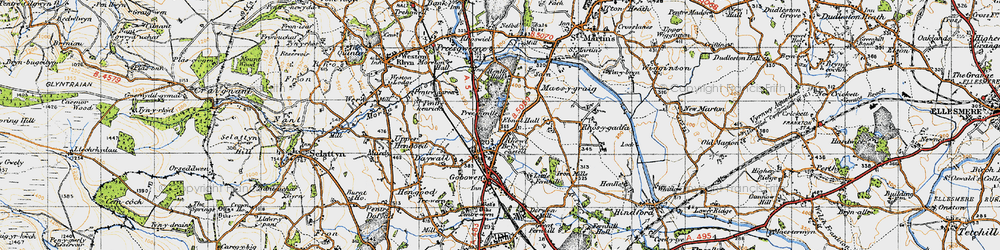 Old map of Rhewl in 1947