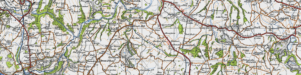 Old map of Rhewl in 1947