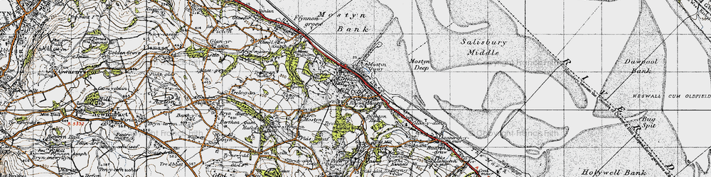 Old map of Rhewl-Mostyn in 1947