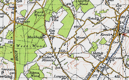Old map of Rhodes Minnis in 1947