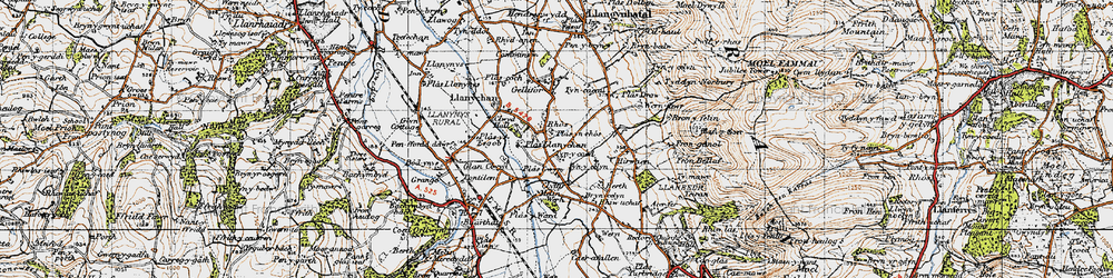 Old map of Rhôs in 1947