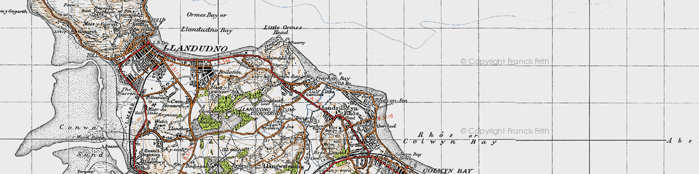 Old map of Rhôs-on-Sea in 1947