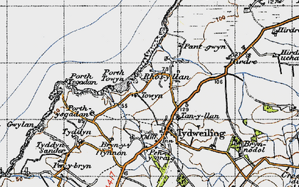 Old map of Rhos-y-llan in 1947