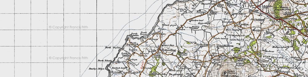 Old map of Rhos-y-llan in 1947