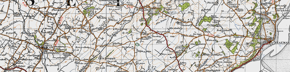 Old map of Rhoscefnhir in 1947