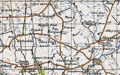 Old map of Afon Wern in 1946