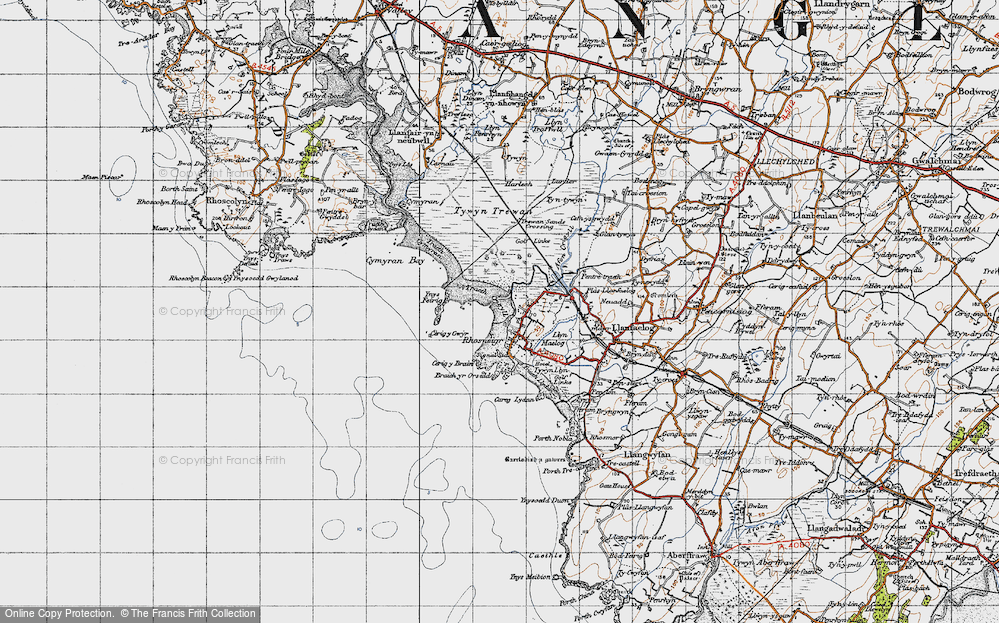 Old Map of Historic Map covering Ynys Feirig in 1947