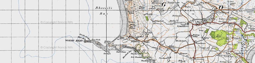 Old map of Rhossili in 1946