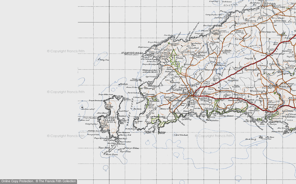 Old Map of Historic Map covering Whitesands Bay Porth-mawr in 1946