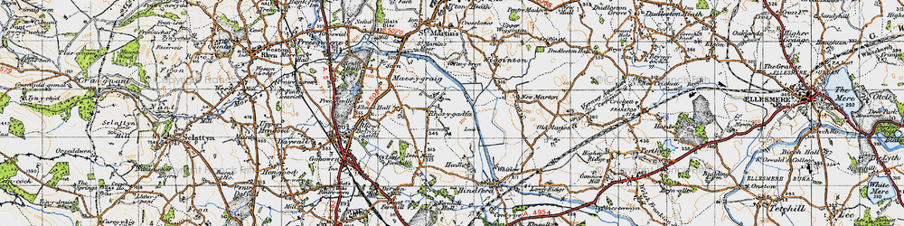 Old map of Rhosygadfa in 1947