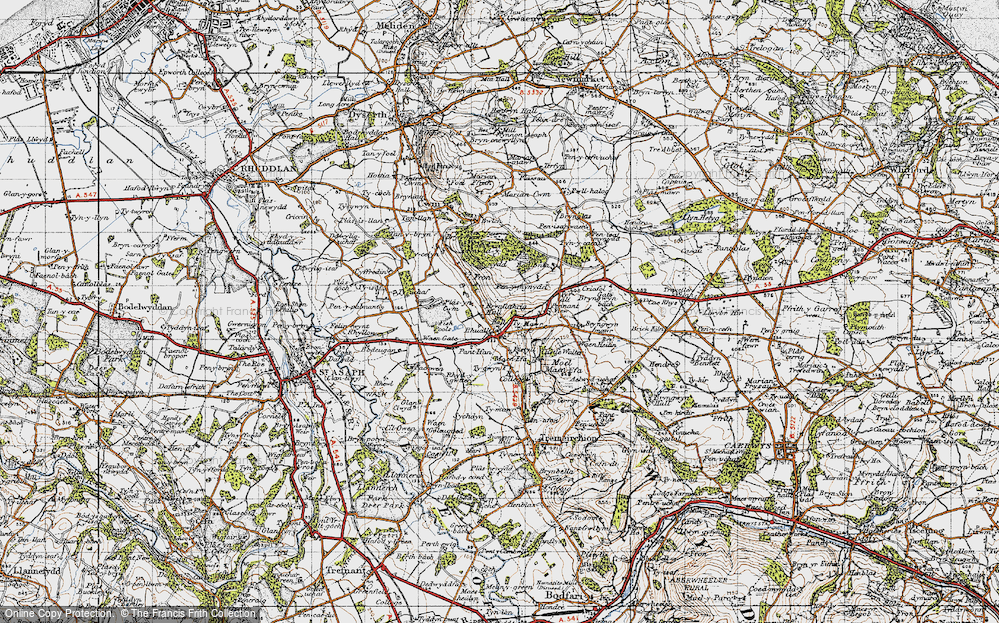 Old Map of Historic Map covering Bodlonfa in 1947