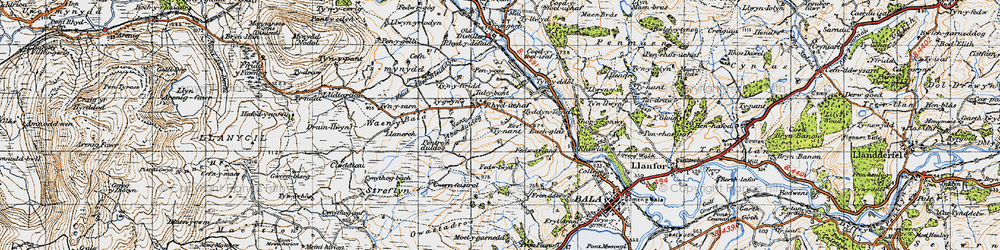 Old map of Rhyd-uchaf in 1947