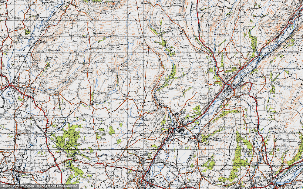 Old Map of Historic Map covering Banc Darren-fawr in 1947