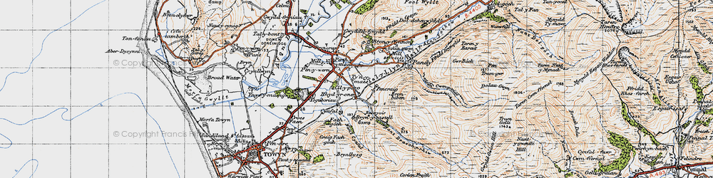 Old map of Rhyd-yr-onen in 1947