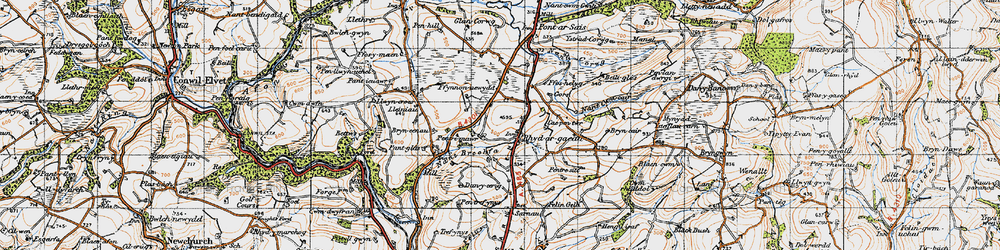 Old map of Rhydargaeau in 1946
