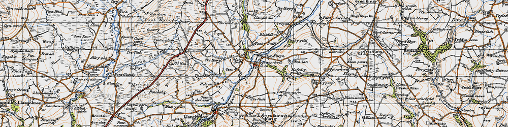 Old map of Rhydowen in 1946